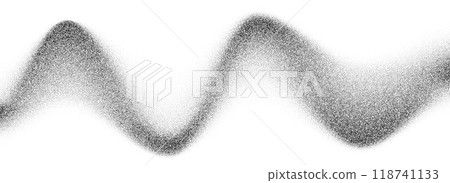 Grain wave gradient texture. Black stipple flow line background. Dotted undulate sand backdrop with speckles, particles, granules. Grunge noise dot work wallpaper for banner, poster, brochure. Vector Grain wave gradient texture. Black stipple flow line background. Dotted undulate sand backdrop with speckles, particles, granules. Grunge noise dot work wallpaper for banner, poster, brochure. Vector 118741133
