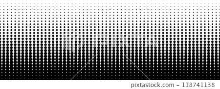 Dotted halftone gradient texture. Fading oval dot background. Repeated dots gradation pattern. Black vanishing comic pop art overlay backdrop. Halftone raster effect wallpaper. Vector 118741138