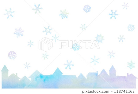 冬季小鎮雪花飄落的景色。用水彩畫出的插圖,有著類似繪本的溫柔氛圍。 冬季小鎮雪花飄落的景色。用水彩畫出的插圖,有著類似繪本的溫柔氛圍。 118741162
