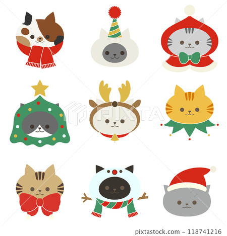 Christmas cat face icon set_no outline 118741216