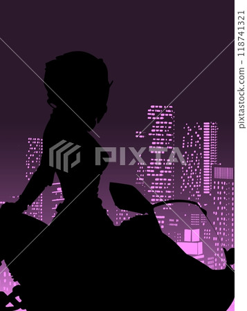 Urban woman and bike silhouette Urban woman and bike silhouette 118741321
