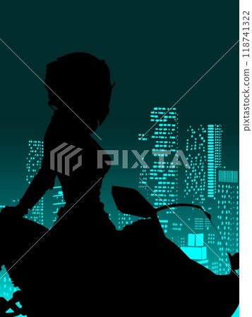 Urban woman and bike silhouette Urban woman and bike silhouette 118741322