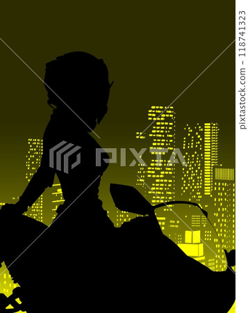 Urban woman and bike silhouette Urban woman and bike silhouette 118741323