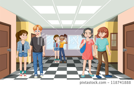 Students Socializing in School Hallway Students Socializing in School Hallway 118741888