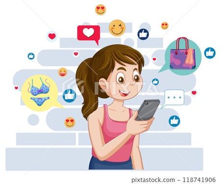 Girl Engaging with Social Media 118741906