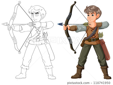 Archery Man Aiming with Bow 118741950