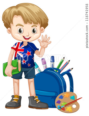 Boy Ready for School with Supplies 118741958