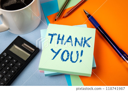 Thank You. Notepad with text on office table 118741987