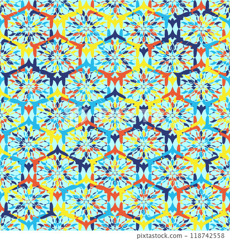 Colorful seamless pattern with hand drawn abstract shapes. Trendy vector background. Fresh modern geo print 118742558
