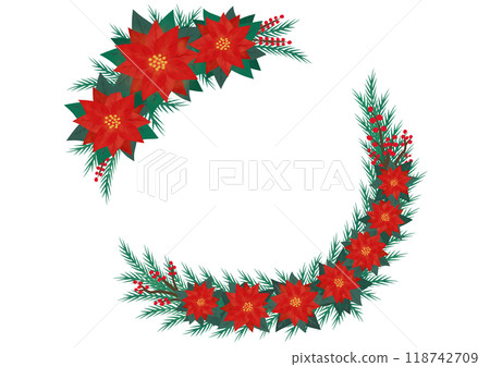 Poinsettia Christmas wreath illustration 118742709