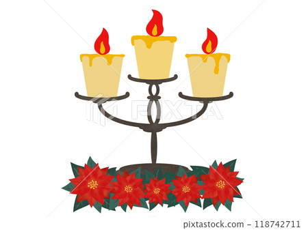Poinsettia and Christmas candle illustration 118742711