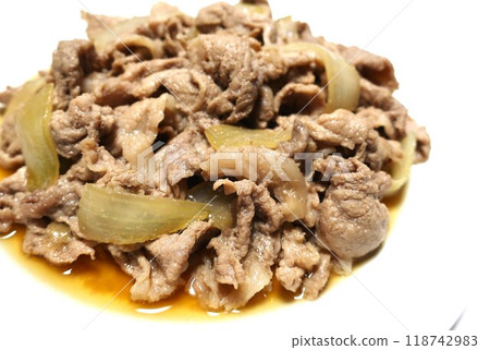 美味的炒豬肉和洋蔥配柑橘醬 美味的炒豬肉和洋蔥配柑橘醬 118742983