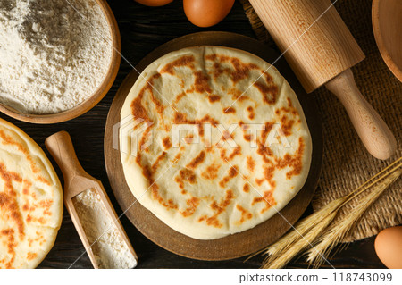 Tasty bakery food concept - delicious Pita, food for making in home Tasty bakery food concept - delicious Pita, food for making in home 118743099