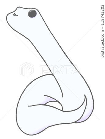 An illustration of a cute white snake looking up to the upper left 118743202