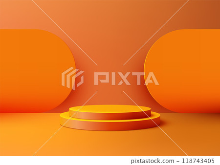 Vibrant 3D Orange Podium Scene with Circular Elements and Warm Background, Perfect for Modern Product Display, Mockup, and Showcase Vibrant 3D Orange Podium Scene with Circular Elements and Warm Background, Perfect for Modern Product Display, Mockup, and Showcase 118743405