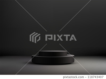 3D Black Podium for Dramatic Product Display and Mockup, Modern Minimalist Design for Showroom and Award Showcase 118743407