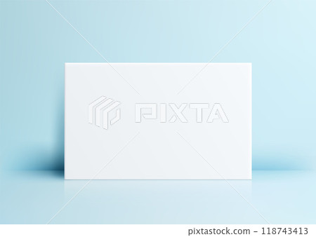 Blank Paper Mockup with Light Blue Wall, Minimalist Design for Art and Branding Presentation, Perfect for Modern Office or Studio Display 118743413