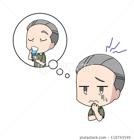 一位懷疑藥物副作用的老人的插圖 118743595