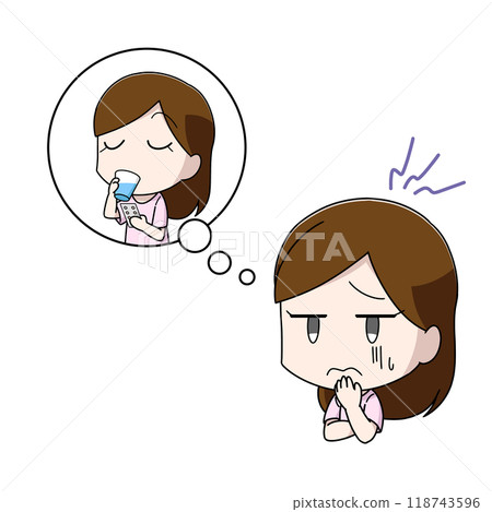 Illustration of a woman suspecting side effects of medication 118743596