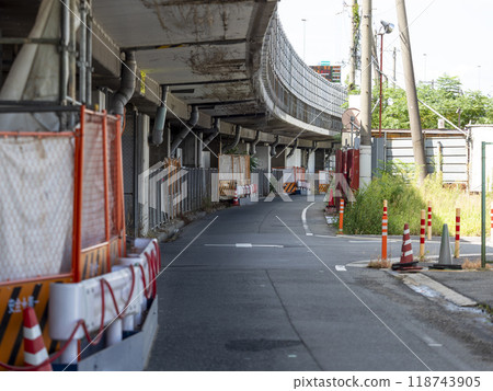 Road passing under the highway Road passing under the highway 118743905