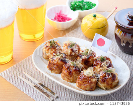 Takoyaki served on a plate 118743926