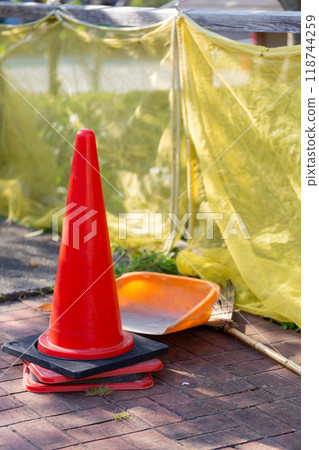 Traffic cones at a construction site Traffic cones at a construction site 118744259