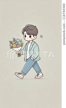 一個男孩與一束 118744300