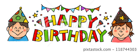 Happy Birthday lettering and kids 118744303