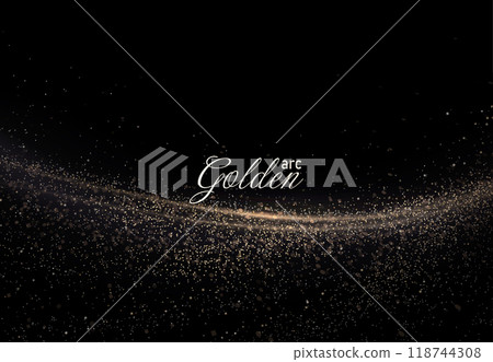 Isolated gold arch with shiny small tinsel on a black design Isolated gold arch with shiny small tinsel on a black design 118744308