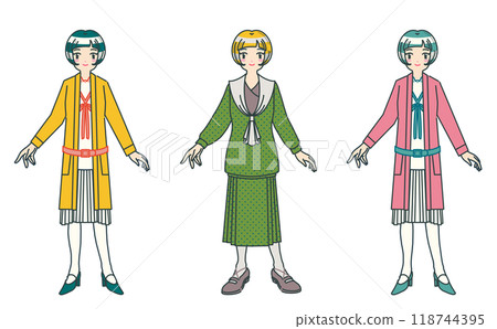 Classic style girl illustration set, full body, three sisters Classic style girl illustration set, full body, three sisters 118744395