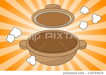 Clay pot with open lid. Vector illustration of an empty pot. Clay pot with open lid. Vector illustration of an empty pot. 118744624