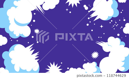 A pop and cute frame of clouds or speech bubbles in comic art style. Blue background illustration with copy space 118744629