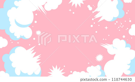 流行可愛的漫畫藝術風格的雲彩或語音氣泡框架。複製空間。粉紅色背景插畫 118744630