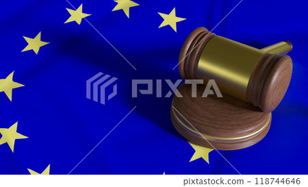 The Hammer wood law on eu flag image 3d rendering. The Hammer wood law on eu flag image 3d rendering. 118744646