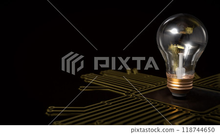 The light bulb on gold electronic logic for technology or business concept 3d rendering. The light bulb on gold electronic logic for technology or business concept 3d rendering. 118744650