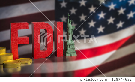 The fdi coins on USA flag for Business concept 3d rendering. 118744652