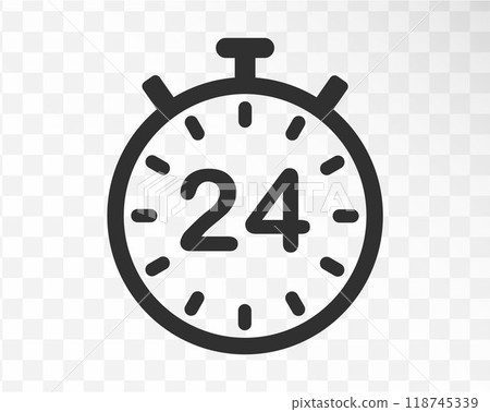 24 7 Service open 24 h hours a day and 7 days a week icon. Shop support logo symbol sign button. Vector illustrator image. Isolated on white background. 118745339