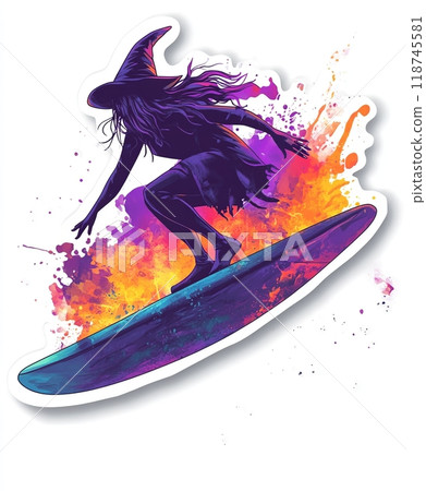 Silhouette witch surfer on a surfboard - isolated on white background 118745581