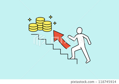 An image of successful investment and savings. A simple vector illustration of a person climbing stairs. 118745914