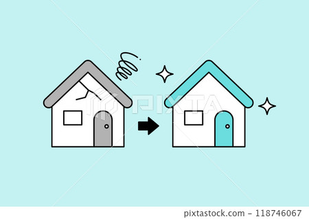 Simple vector icon illustration of an old and dirty house and a shiny renovated house Simple vector icon illustration of an old and dirty house and a shiny renovated house 118746067