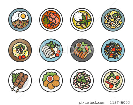 泰國美食圖示插圖集（線條畫顏色） 118746093