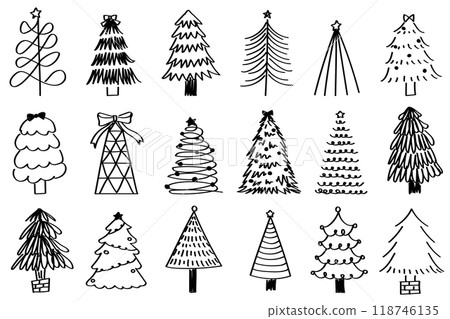 Simple and stylish hand-drawn Christmas tree illustration set 118746135