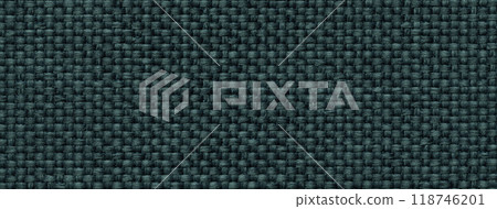Texture dark emerald background from woven textile material with wicker pattern, macro. Vintage teal fabric Texture dark emerald background from woven textile material with wicker pattern, macro. Vintage teal fabric 118746201