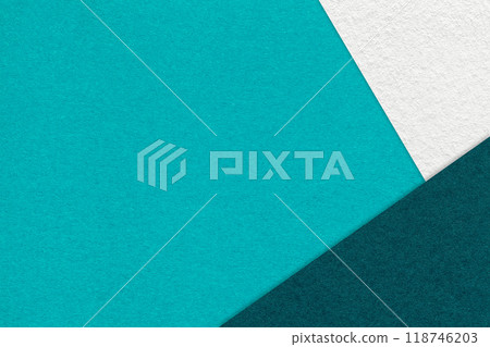 Texture craft turquoise paper background with white and emerald border. Vintage abstract cerulean cardboard. 118746203