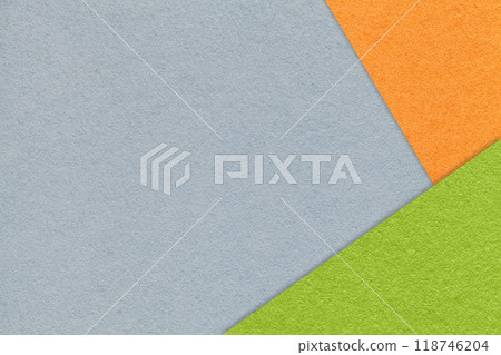 Texture of craft gray color paper background with orange and green border. Vintage abstract grey cardboard 118746204