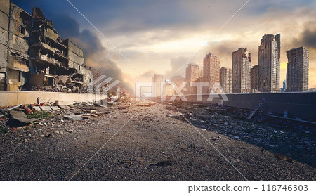 Collapsed buildings (AI-generated image) 118746303