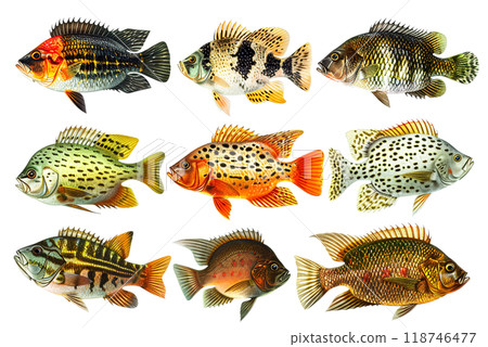 Four Yorkshire Terrier portraits, painted in watercolor, on a white background. Perfect for pet-related products, social media, or home decor. Dog lover, Pet. 118746477