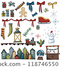Big christmas and new year bundle with snowman, snowflakes, christmas houses and a lot od winter decor 118746550