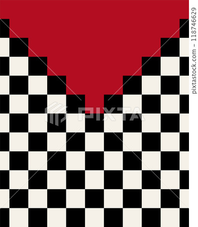 Military tunic, textile pattern of the Inca Empire, from 15th century CE. Textile motif of black and white checkerboard pattern with deep red cutout in the neck and shoulder area. Illustration. Vector 118746629
