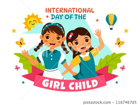 International Day of the Girl Child Vector Illustration with Little Girls to Raise Awareness of Human Rights in a Cute Flat Style Cartoon Background 118746785